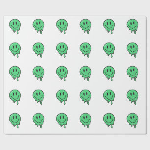 Trippy Dripping Green Melting Smiley Face Aestheti Wrapping Paper