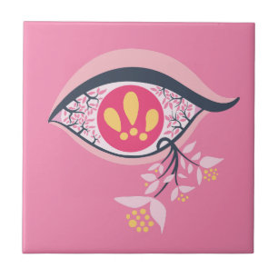 ﻿﻿Trippy Eye Pink Floral Psychedelic Surrealist Tile
