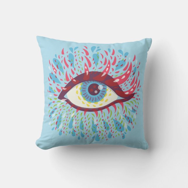 Trippy Eye Psychedelic Art Throw Pillow (Front)