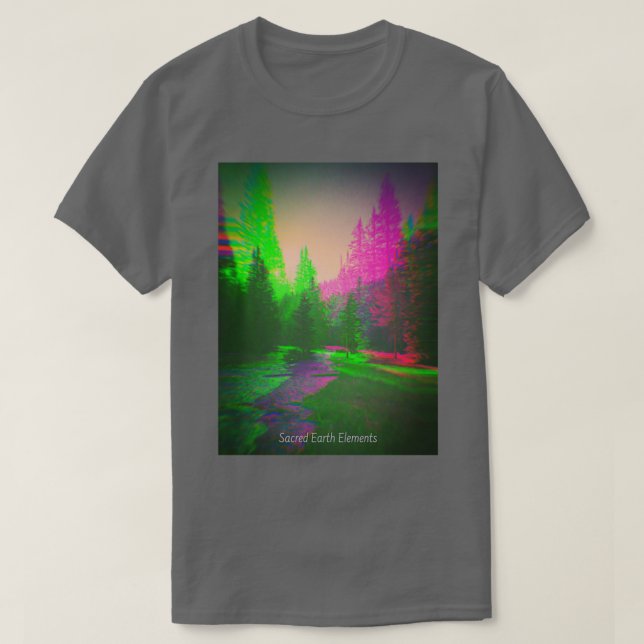 Trippy Forest Psychedelic Nature Mountain Stream H T-Shirt (Design Front)