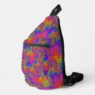 Trippy Funky Bold Vibrant Rainbow Abstract Fractal Sling Bag