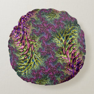 Trippy Funky Groovy Digital Abstract Fractal Art Round Pillow