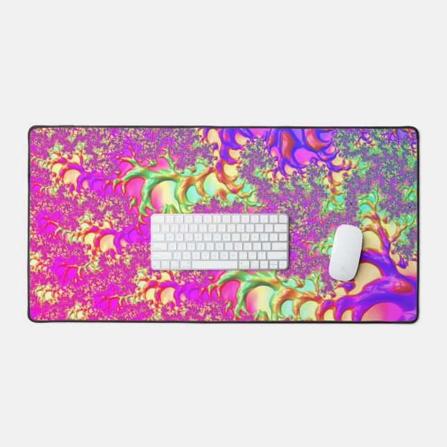Trippy Funky Vibrant Neon Groovy Acid Trip Fractal Desk Mat (Keyboard & Mouse)