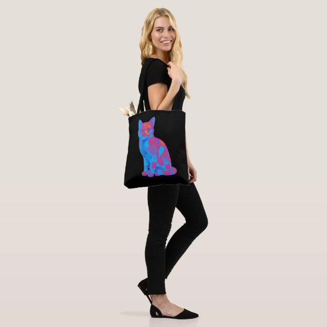 Trippy Geometric Cat Art Tote Bag (On Model)