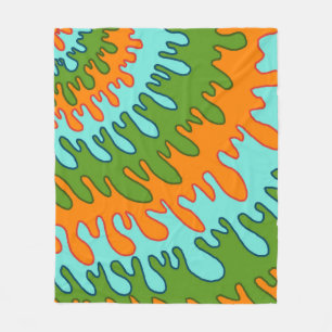 Trippy Green Orange Liquid Drip Stripe Y2K Pattern Fleece Blanket