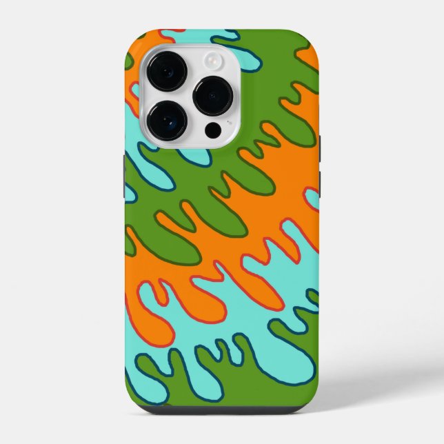 Trippy Green Orange Liquid Drip Stripe Y2K Pattern iPhone Case (Back)