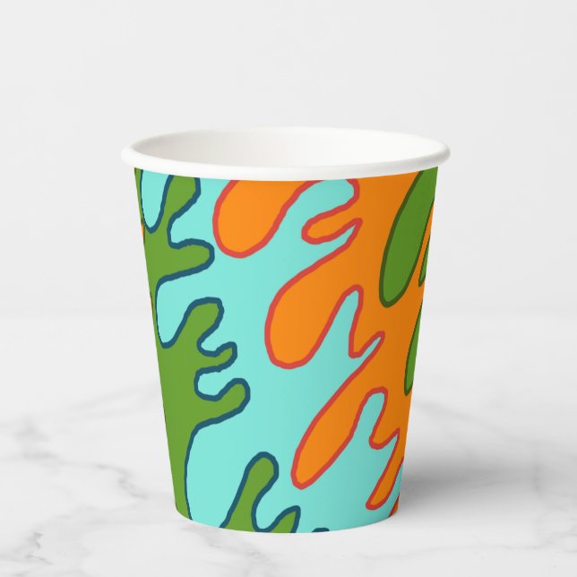 Trippy Green Orange Liquid Drip Stripe Y2K Pattern Paper Cups (Front)