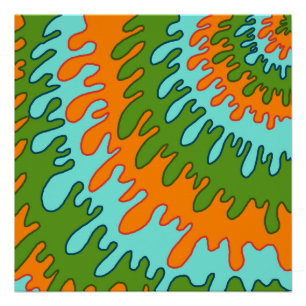 Trippy Green Orange Liquid Drip Stripe Y2K Pattern Poster