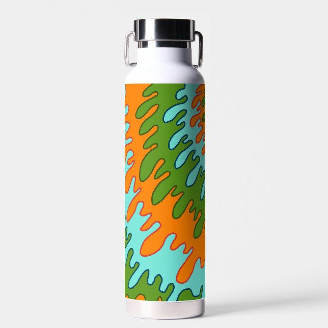 Trippy Green Orange Liquid Drip Stripe Y2K Pattern Water Bottle (Front)