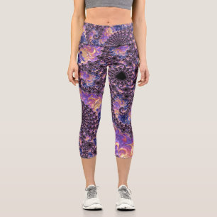 Trippy Groovy Boho Colourful Jewel Tone Fractal Ar Capri Leggings