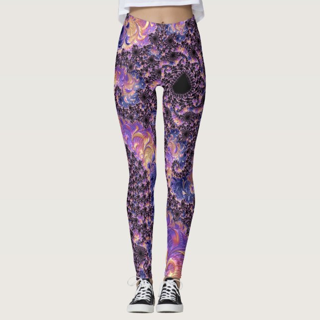 Trippy Groovy Boho Colourful Jewel Tone Fractal Ar Leggings (Front)
