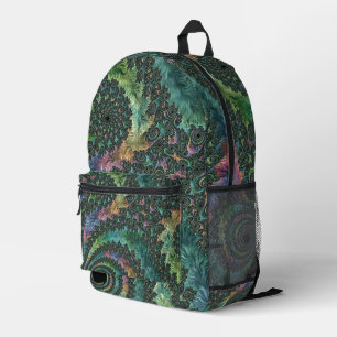 Trippy Groovy Colourful Jewel Tone Fractal Art Printed Backpack