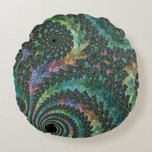 Trippy Groovy Colourful Jewel Tone Fractal Art Round Pillow