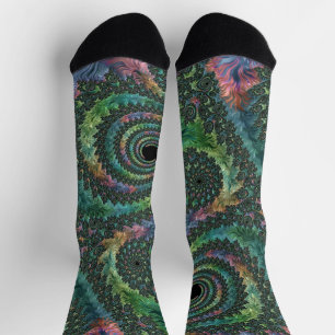 Trippy Groovy Colourful Jewel Tone Fractal Art Socks