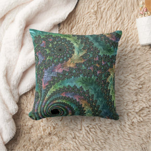 Trippy Groovy Colourful Jewel Tone Fractal Art Throw Pillow