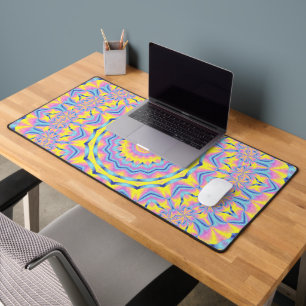 Trippy Groovy Funky Hippie Colourful Neon Mandala Desk Mat
