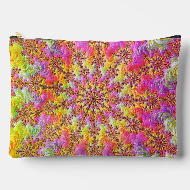 Trippy Groovy Funky Psychedelic Fractal Burst Accessory Pouch (Front)