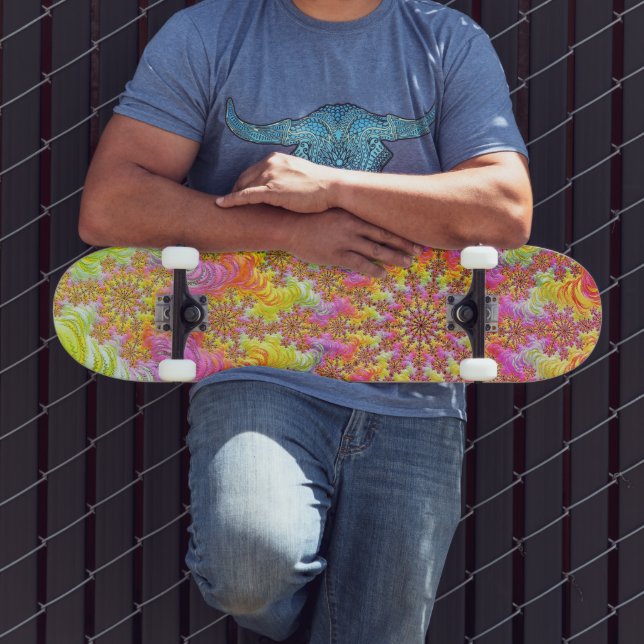 Trippy Groovy Funky Psychedelic Fractal Burst Skateboard (Outdoor 3)