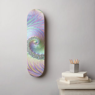 Trippy Groovy Pastel Rainbow Spiral Fractal Art Skateboard