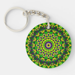 Trippy Groovy Retro Hippie Colourful Mandala Art Keychain