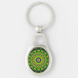 Trippy Groovy Retro Hippie Colourful Mandala Art Keychain