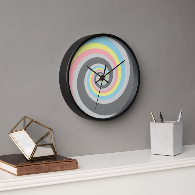 Trippy Groovy Spiral Abstract Demiflux Pride Flag Clock (Office)