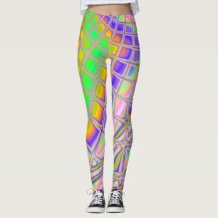 Trippy Groovy Vibrant Abstract Digital Fractal Art Leggings