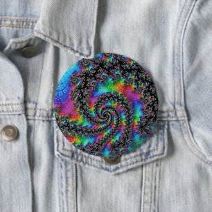 Trippy Hippie Psychedelic Rainbow Spiral Fractal 4 Inch Round Button