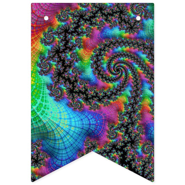Trippy Hippie Psychedelic Rainbow Spiral Fractal Bunting Flags (First Flag)