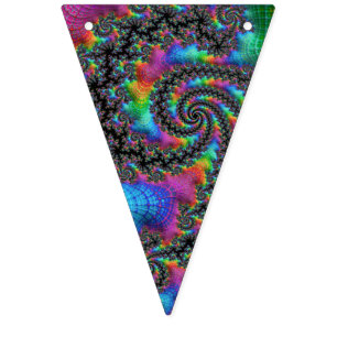 Trippy Hippie Psychedelic Rainbow Spiral Fractal Bunting Flags