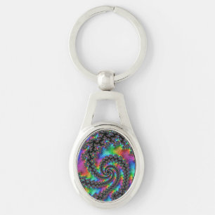 Trippy Hippie Psychedelic Rainbow Spiral Fractal Keychain