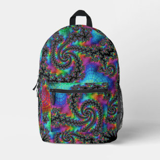 Trippy Hippie Psychedelic Rainbow Spiral Fractal Printed Backpack