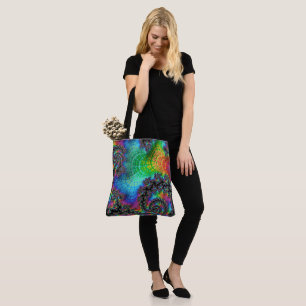 Trippy Hippie Psychedelic Rainbow Spiral Fractal Tote Bag
