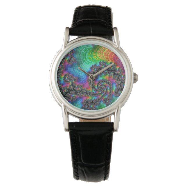 Trippy Hippie Psychedelic Rainbow Spiral Fractal Watch (Front)