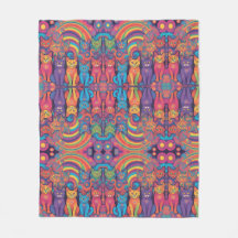 Trippy Hippy Cats Vivid Color Psychedelic 