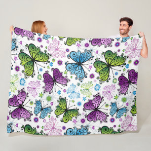 Trippy Hippy Retro Butterfly Fleece Blanket