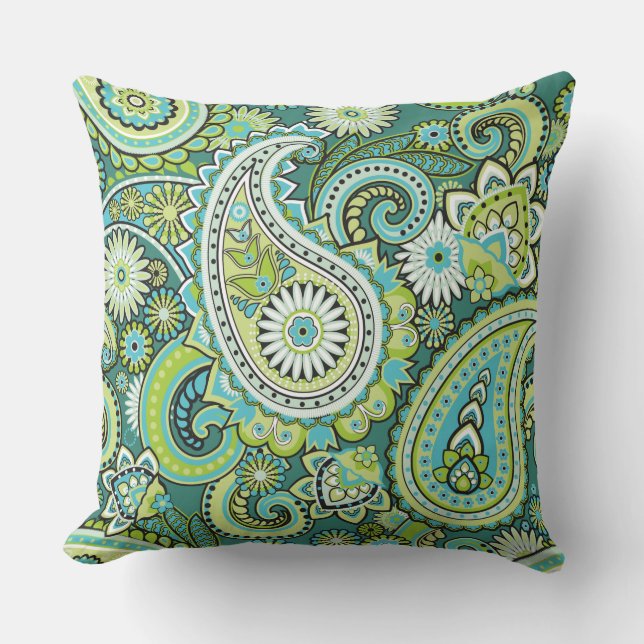 Trippy Hippy Retro Paisley Throw Pillow (Front)