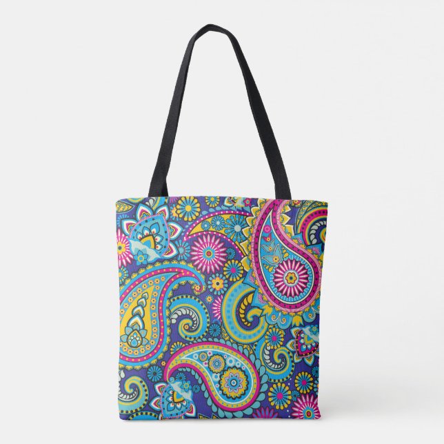 Trippy Hippy Retro Paisley Tote Bag (Back)