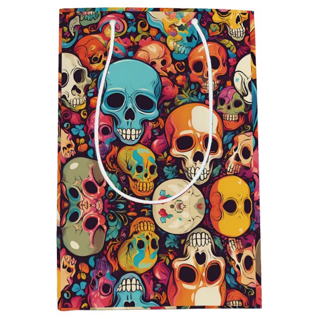 Trippy Hippy Skull Colorful Patterned Psychedelic Medium Gift Bag (Front)