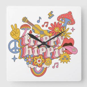 Trippy Hippy  Square Wall Clock