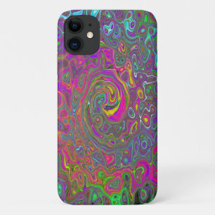 Trippy Hot Pink Abstract Retro Liquid Swirl iPhone 11 Case