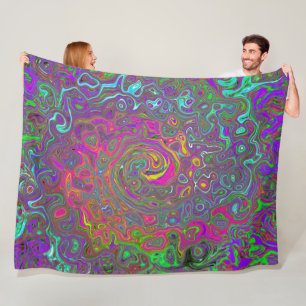 Trippy Hot Pink Abstract Retro Liquid Swirl Fleece Blanket