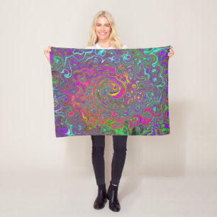 Trippy Hot Pink Abstract Retro Liquid Swirl Fleece Blanket