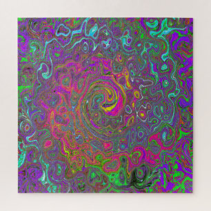 Trippy Hot Pink Abstract Retro Liquid Swirl Jigsaw Puzzle