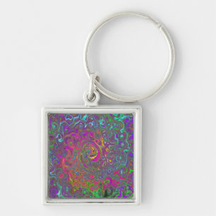 Trippy Hot Pink Abstract Retro Liquid Swirl Keychain