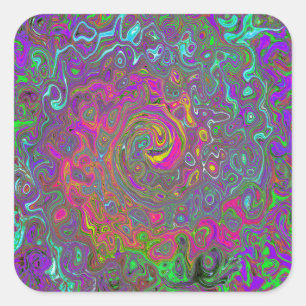 Trippy Hot Pink Abstract Retro Liquid Swirl Square Sticker