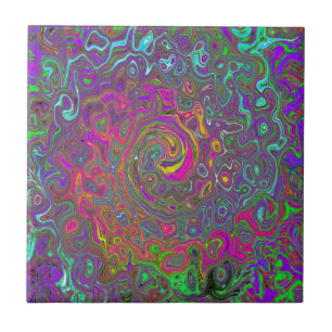 Trippy Hot Pink Abstract Retro Liquid Swirl Tile