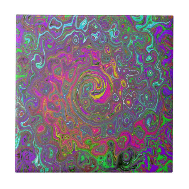 Trippy Hot Pink Abstract Retro Liquid Swirl Tile (Front)