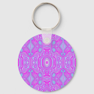 Trippy Hot Pink and Aqua Blue Abstract Pattern Keychain