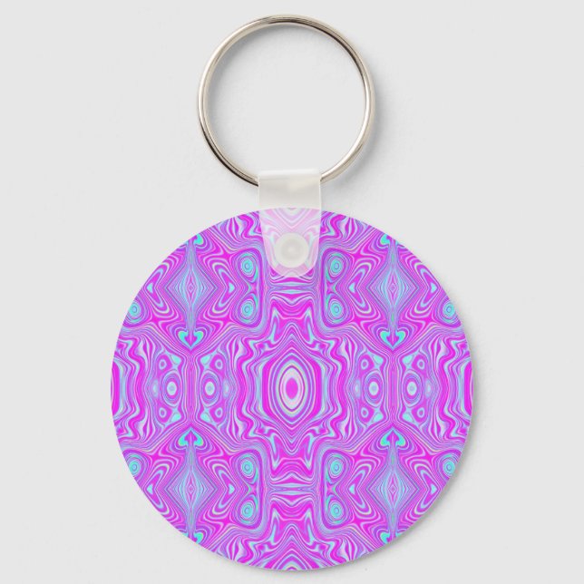Trippy Hot Pink and Aqua Blue Abstract Pattern Keychain (Front)